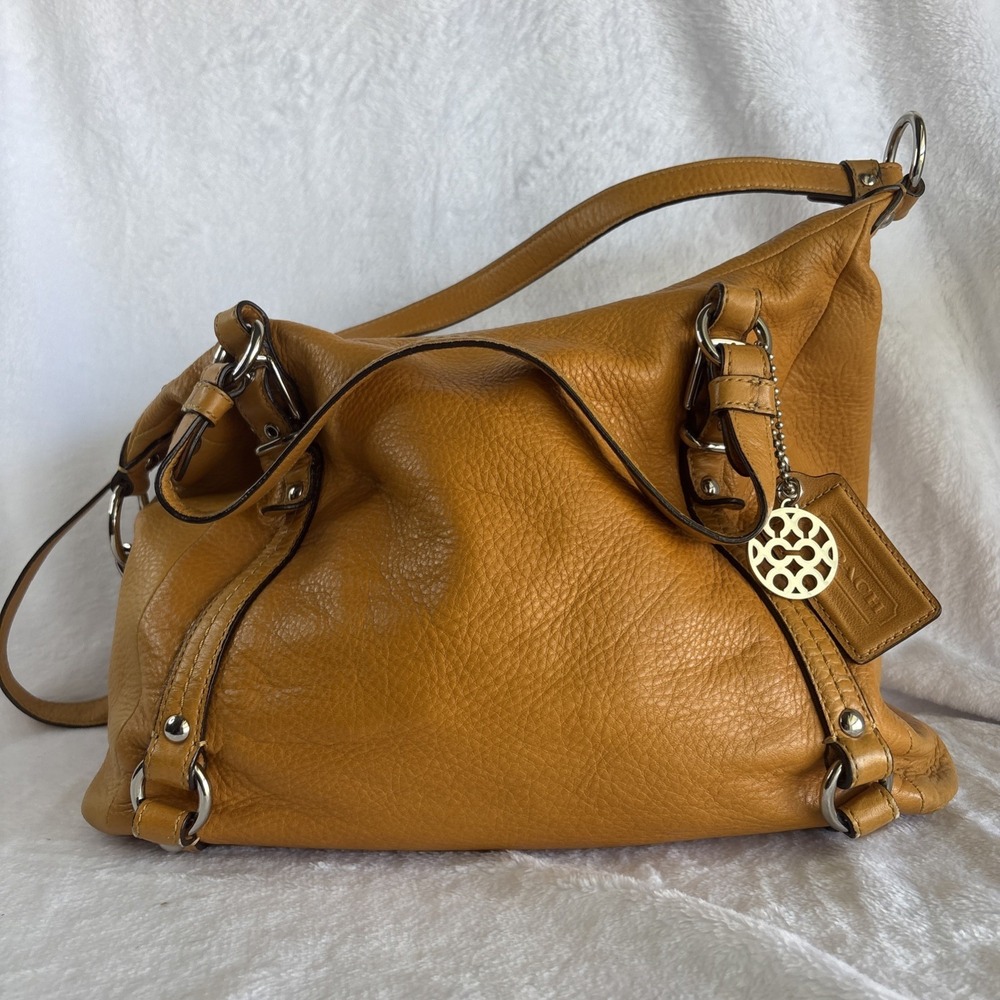 Coach Caramel Tan vs Mustard Yellow Pebbled Leather Shoulder Bag with Charm